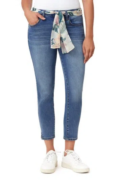 Kensie Belted Mid Rise Skinny Cropped Jeans In Blue