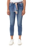 Kensie Belted Mid Rise Skinny Cropped Jeans In Blue