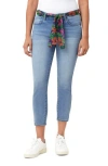 Kensie Belted Mid Rise Skinny Cropped Jeans In Blue