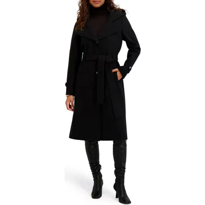 Kensie Belted Plush Trench Coat In Black