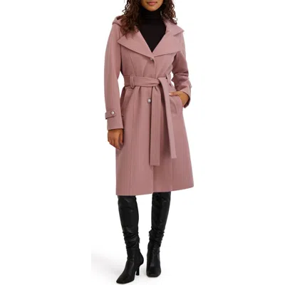 Kensie Belted Plush Trench Coat In Pink