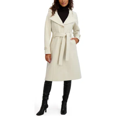 Kensie Belted Plush Trench Coat In White