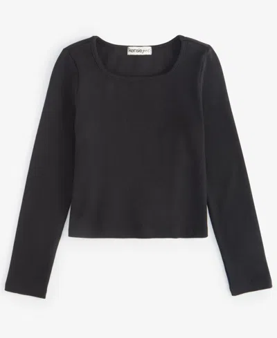 Kensie Kids' Big Girls Square-neck Long-sleeve Top In Black