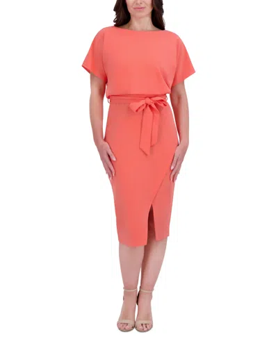 Kensie Blouson Wrap Dress In Coral