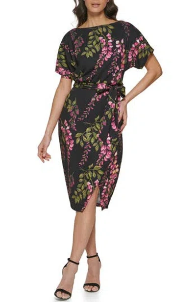 KENSIE KENSIE BOATNECK FLORAL PRINT DRESS