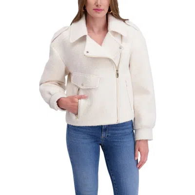 Kensie Bouclé Moto Jacket In Neutral