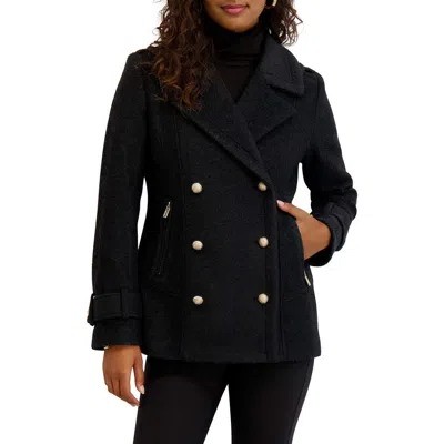 Kensie Bouclé Peacoat In Black