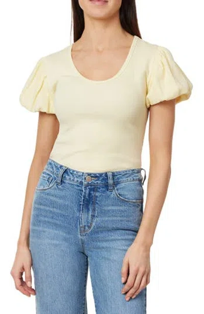 Kensie Bubble Sleeve Rib Top In Yellow