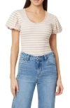 Kensie Bubble Sleeve Rib Top In Neutral