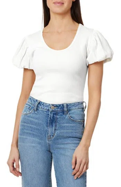 Kensie Bubble Sleeve Rib Top In White