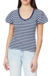 Kensie Bubble Sleeve Rib Top In Blue