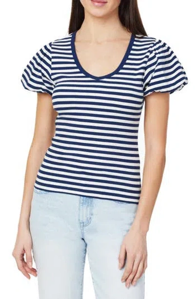 Kensie Bubble Sleeve Rib Top In Blue