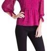 Kensie Button Front V-neck Long Sleeve Top In Floral Vines In Multi