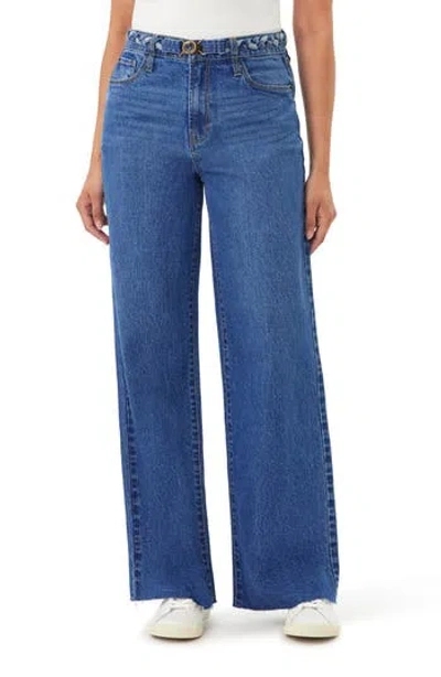 Kensie Carla Belted Wide Leg Jeans In Blue