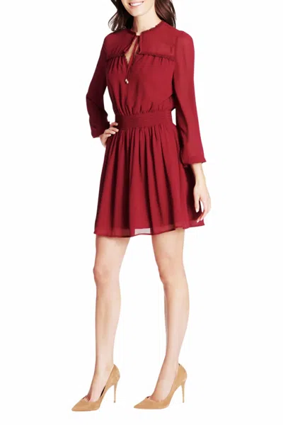 Kensie Chiffon Tie Neck Waistband Fit And Flare Dress In Burgundy In White