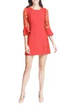 Kensie Circular Flounce Lace Sleeve Sheath Dress In Red In Red