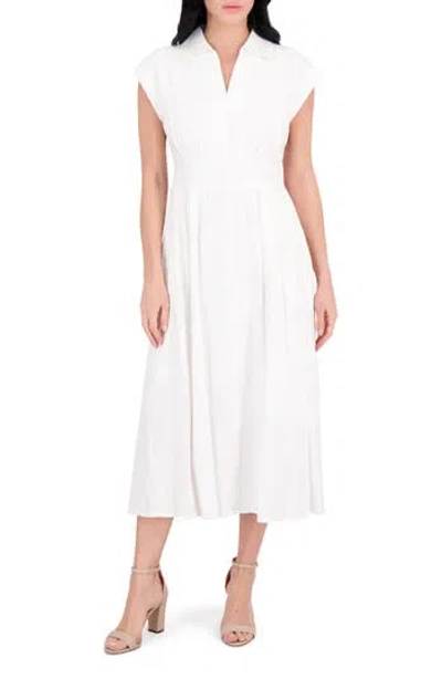 Kensie Collar Cotton Midi Dress In White
