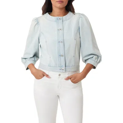 Kensie Collarless Crop Denim Jacket In Blue