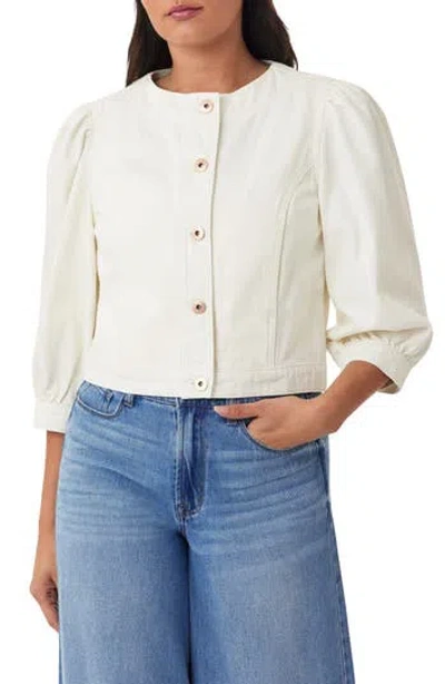 Kensie Collarless Crop Denim Jacket In Gray