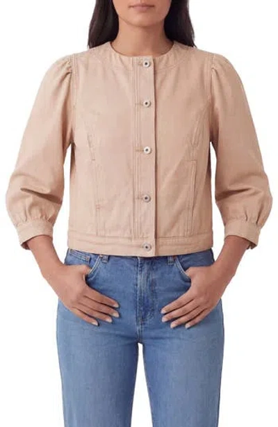 Kensie Collarless Crop Denim Jacket In Neutral