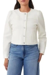 Kensie Collarless Crop Denim Jacket In White