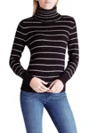 Kensie Combo Striped Long Sleeve Turtleneck Sweater In Black In Black
