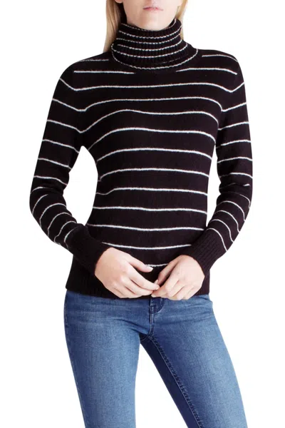 Kensie Combo Striped Long Sleeve Turtleneck Sweater In Black
