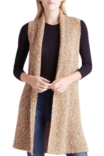 Kensie Cotton Tweed Sweater Vest In Brown