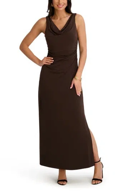 Kensie Cowl Neck Midi Sundress In Brown