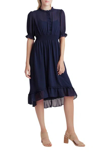Kensie Crepe Chiffon High Low Dress In Navy In Blue