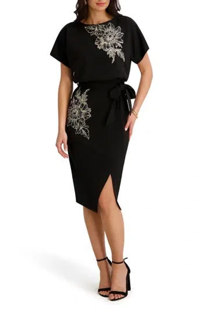 Kensie Crepe Scuba Cap Sleeve Dress In Black