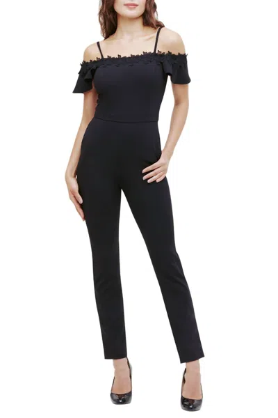 Kensie Crepe Scuba Cold Shoulder Jumpsuit In Black