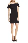 Kensie Crepe Scuba Cold Shoulder Sheath Dress In Black In Black