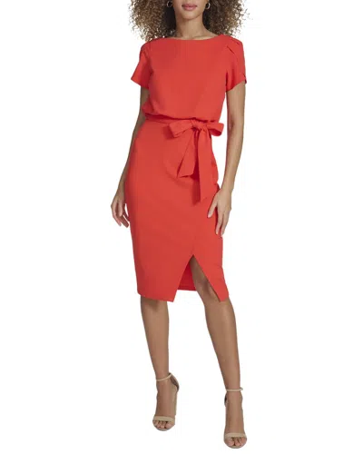 Kensie Crepe Scuba Midi Dress In Orange