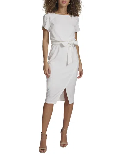 Kensie Crepe Scuba Midi Dress In White