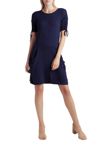 Kensie Draped French Terry Dress In Navy In Blue