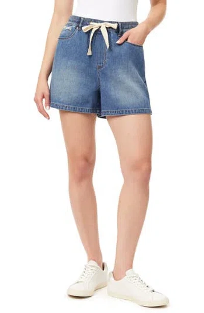 Kensie Drapey High Waist Drawstring Denim Shorts In Blue