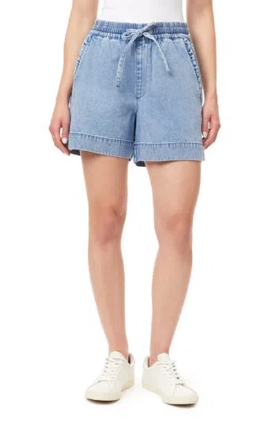 Kensie Drapey High Waist Ruffle Denim Shorts In Blue