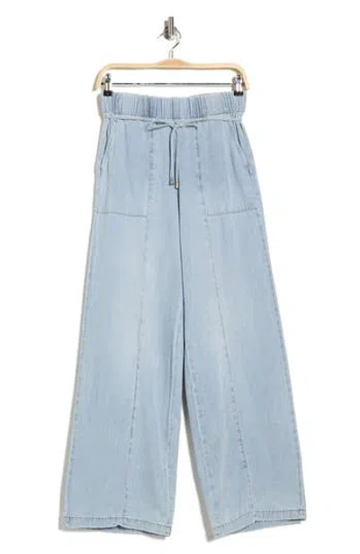 Kensie Drapey High Waist Tie Wide Leg Jeans In Blue