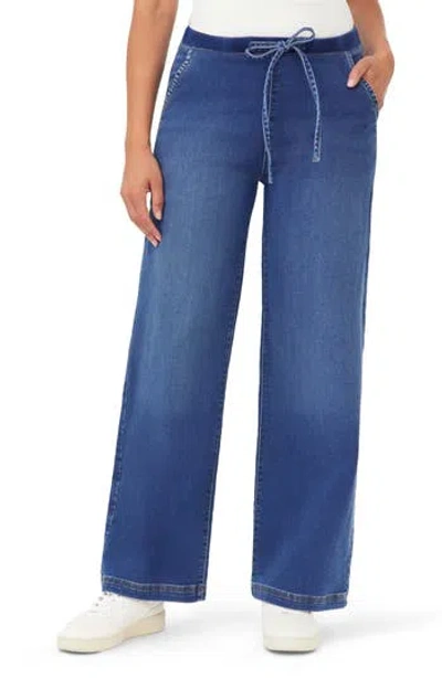 Kensie Drawstring Knit Wide Leg Pants In Blue