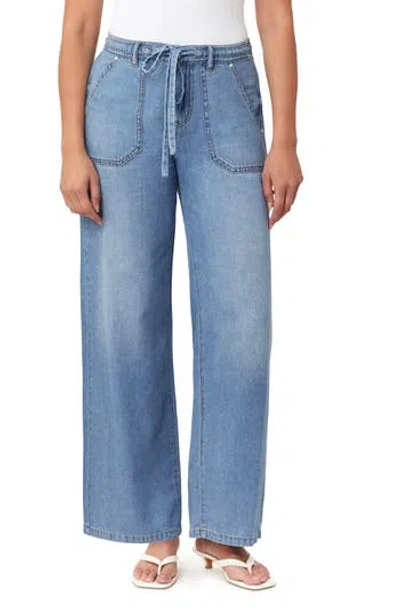 Kensie Drawstring Waist Wide Leg Jeans In Blue