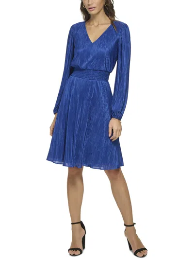 Kensie Dresses Womens Chiffon Smocked Sheath Dress In Blue