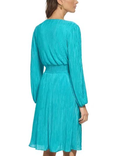Kensie Dresses Womens Chiffon Smocked Sheath Dress In Blue