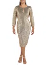 Kensie Dresses Womens Embellished Long Sleeve Midi Dress In Gold