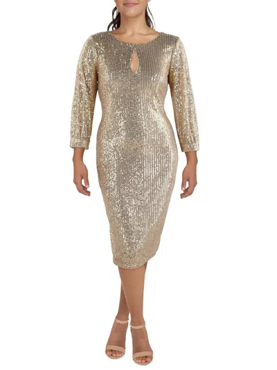 Kensie Dresses Womens Embellished Long Sleeve Midi Dress In Gold