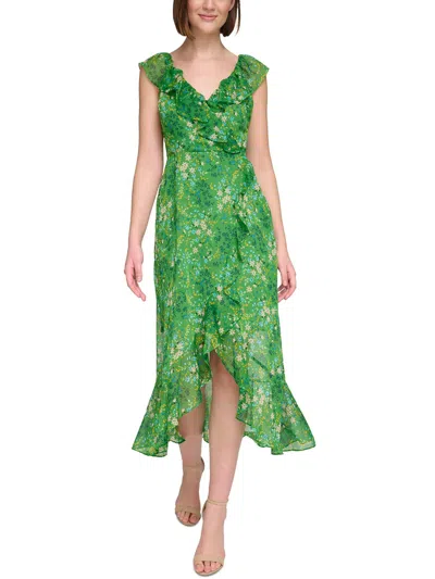 Kensie Dresses Womens Faux Wrap Chiffon Wrap Dress In Green