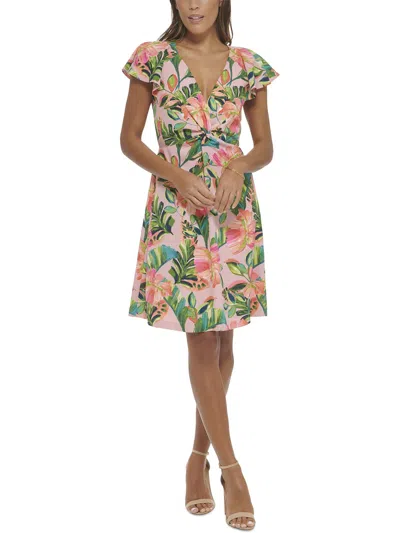 Kensie Dresses Womens Floral Mini Fit & Flare Dress In Pink