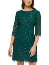 Kensie Dresses Womens Lace Short Sheath Dress In Silver