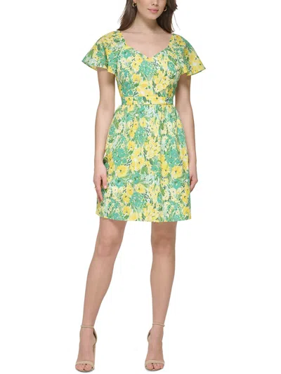 Kensie Dresses Womens Mini Eyelet Fit & Flare Dress In Multi