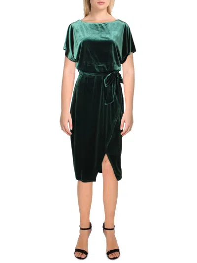 Kensie Dresses Womens Velvet Boatneck Midi Dress In Green